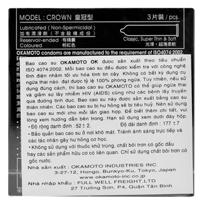 Bao Cao Su Okamoto Crown (Hộp 3 Gói)